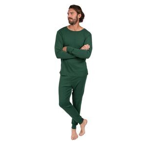 LEVERET -  Mens Two Piece Cotton Pajamas Solid Unifor Uniform Green